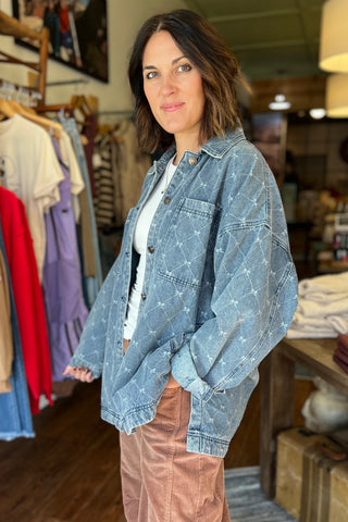 Diamond Bow Pattern Denim Shirt Jacket