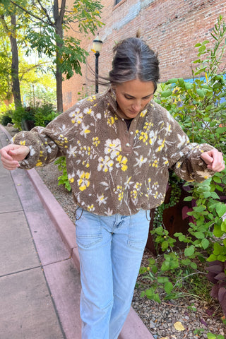 Floral Sherpa Snap Button Pullover