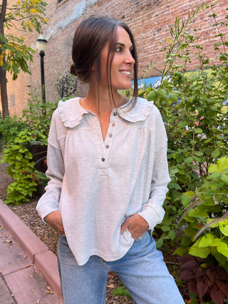 Heather Gray Peter Pan Collared Thermal Long Sleeve