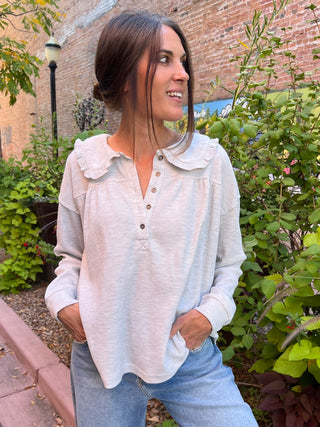 Heather Gray Peter Pan Collared Thermal Long Sleeve