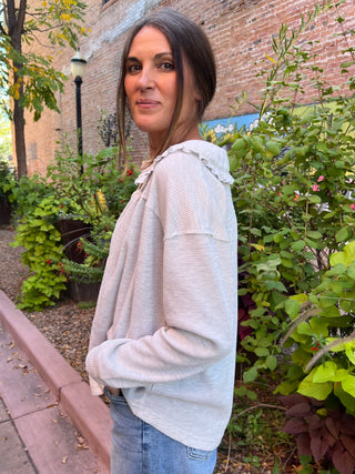 Heather Gray Peter Pan Collared Thermal Long Sleeve