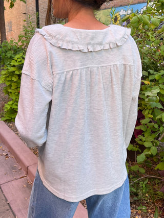 Heather Gray Peter Pan Collared Thermal Long Sleeve