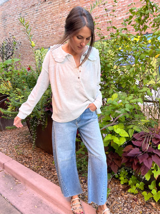 Heather Gray Peter Pan Collared Thermal Long Sleeve