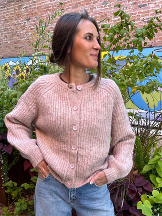 Dusty Pink Raglan Sleeve Knit Cardigan