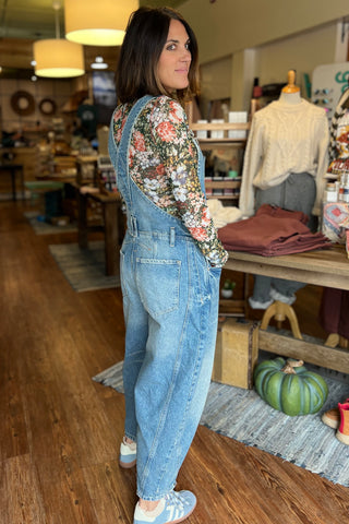 Free People Good Luck Denim Overall in Ultra Light Beam