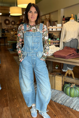 Free People Good Luck Denim Overall in Ultra Light Beam