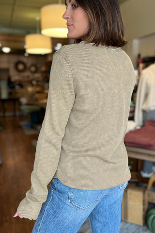 Faded Olive Waffle Henley Thermal Long Sleeve