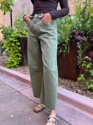 Just Black Vintage Olive Barrel Denim Jeans