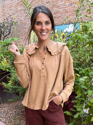 Tan Peter Pan Collared Thermal Long Sleeve