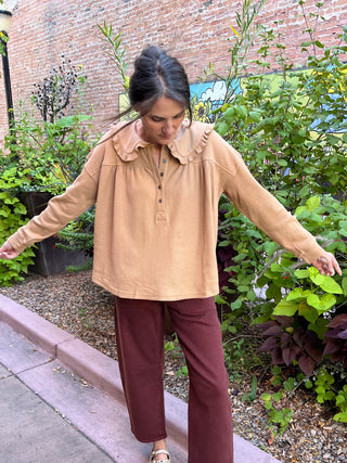 Tan Peter Pan Collared Thermal Long Sleeve