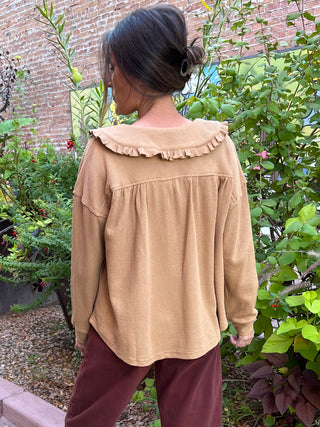 Tan Peter Pan Collared Thermal Long Sleeve