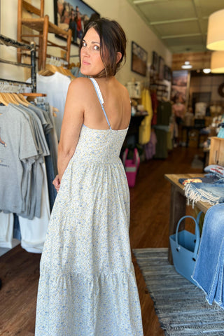 Daffodil Blue Floral Cotton Maxi Dress