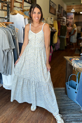 Daffodil Blue Floral Cotton Maxi Dress