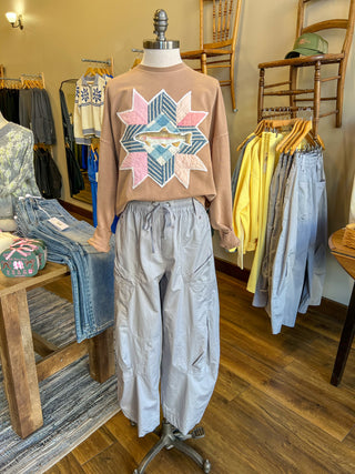 Vintage Quilt Piece with Rainbow Trout Crew Neck Sweatshirt