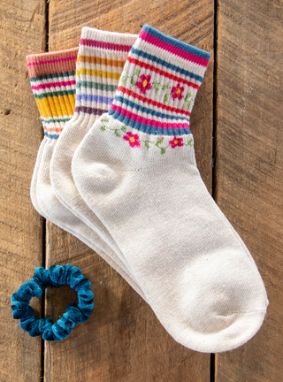 Striped Retro Crew Socks, Set of 3