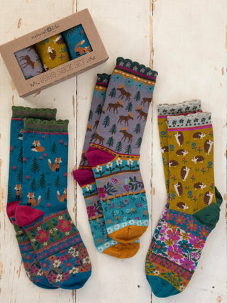 Boxed Boho Sock Set, Set of 3 - Critters