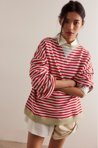 Free People Classic Striped Crew in Cherry Combo