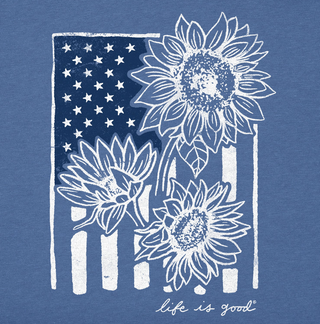 Women's Life Is Good Sunflower Flag Short Sleeve Tee