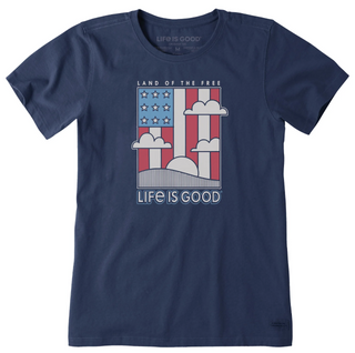 Women's Life Is Good Land the Free Flag Short Sleeve Crusher Tee