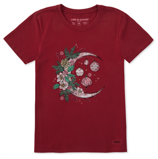 Women's Life Is Good Christmas Ornament Moon Short Sleeve Crusher Tee
