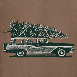Men's Life is Good Photo Christmas Tree Wagon Short Sleeve Crusher Tee