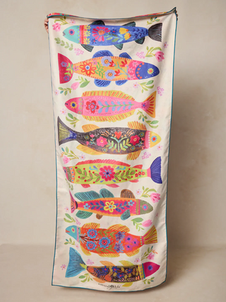 Double-Sided Microfiber Beach Towel Cream Fish