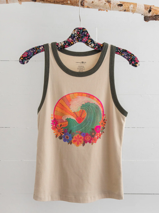 Natural Life Graphic Ringer Tank Top - Cream Waves