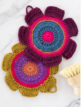 Natural Life Daisy Crochet Dishcloths, Set of 2