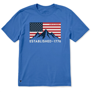 Men's Life is Good Flag Mountain 1776 Short Sleeve Crusher Tee