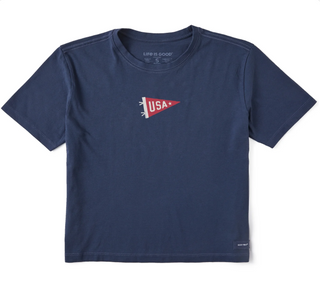 Women's Life is Good USA Pennant Short Sleeve Crusher Boxy Tee