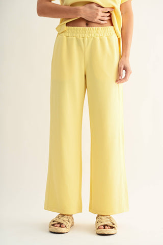 Yellow Glow Luxe Sand Wash Rib Wide-Leg Pants