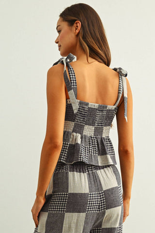 Navy Gingham and Stripe Top