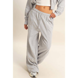 Heather Gray Acid Wash French Terry Wide-Leg Pants