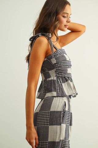 Navy Gingham and Stripe Top