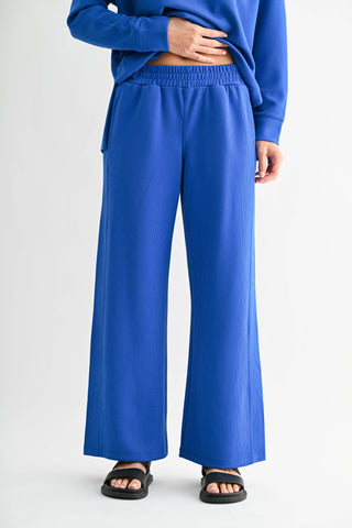 Deep Indigo Luxe Sand Wash Rib Wide-Leg Pants