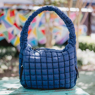 Navy Blue Oversized Quilted Hobo Bag