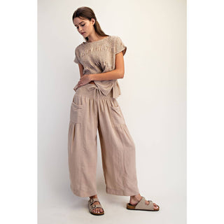 Taupe Baggy Wide Leg Cropped Pants