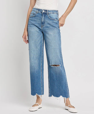 Vervet Olivia High Rise Distressed Hem Crop Wide Jeans