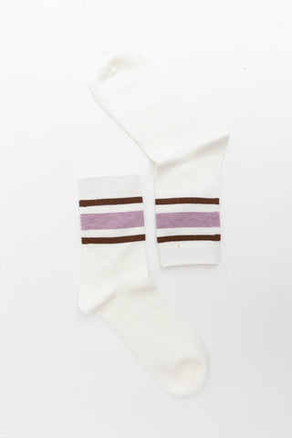 Deep Lavender Retro Stripe Style Crew Socks