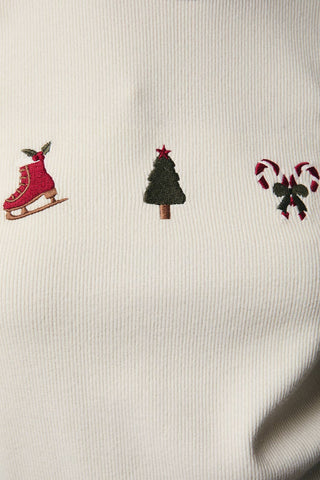 Cream Christmas Icons Embroidered Long Sleeve