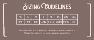 XS= 0-2 S=2-4 M=6-8 L=10-12 XL=14-16 1XL=16-18 2XL=18-20 3XL=22